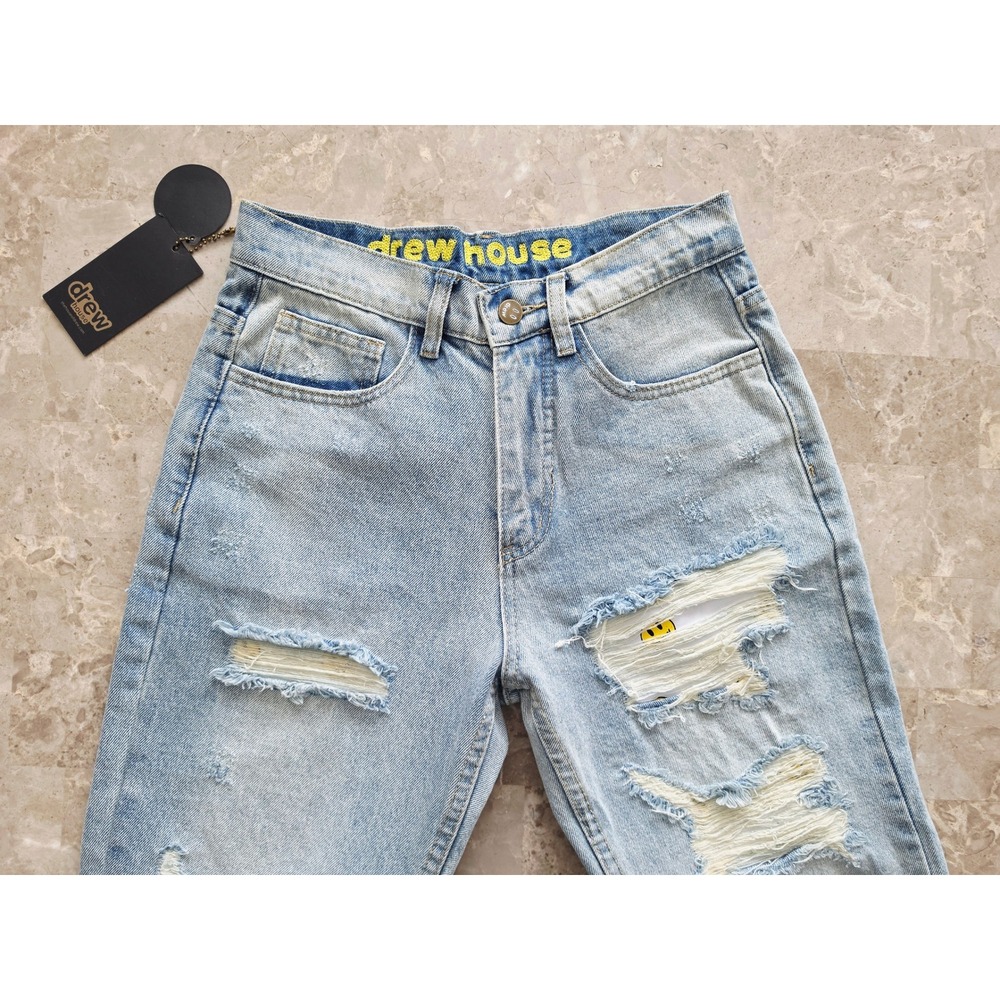 Drew House Mascot Distressed Jeans Light Wash Denim Ripped Straight Leg Size 28